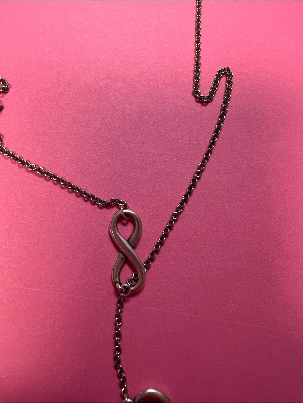 James Avery Silver Infinity Y Necklace on Pink